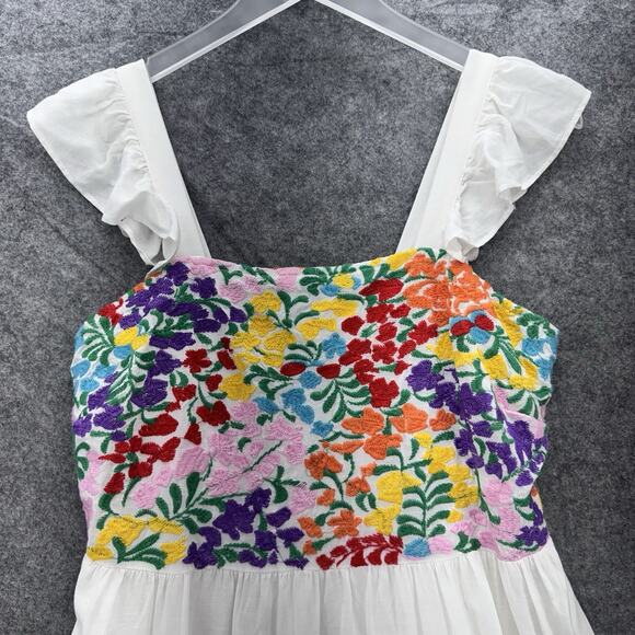 J.Marie Women Dress Size M White Linen Blend Embroidered Sleeveless Summer Beach - Picture 8 of 14